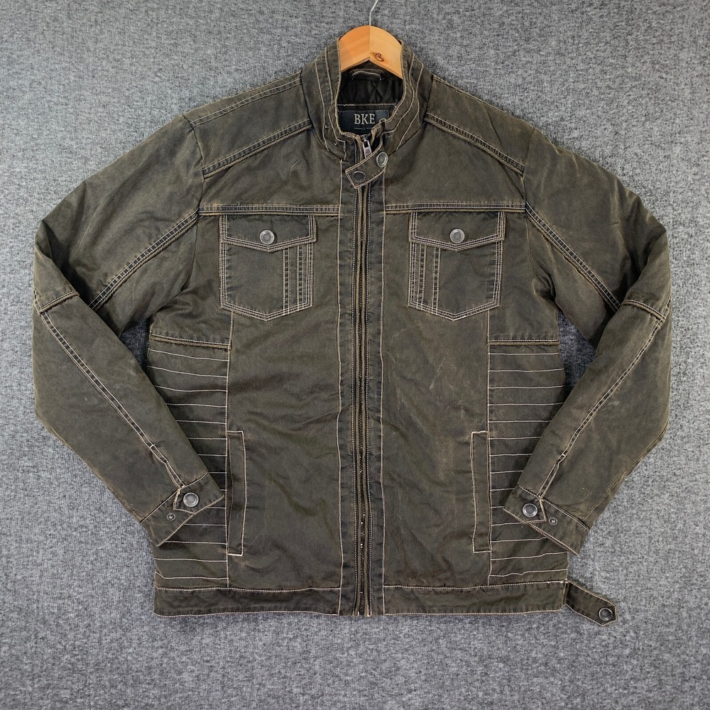 BKE Jacket Men Large Brown Quilt Lined Putdoor Cowboy Ranch Buckle Bomber
